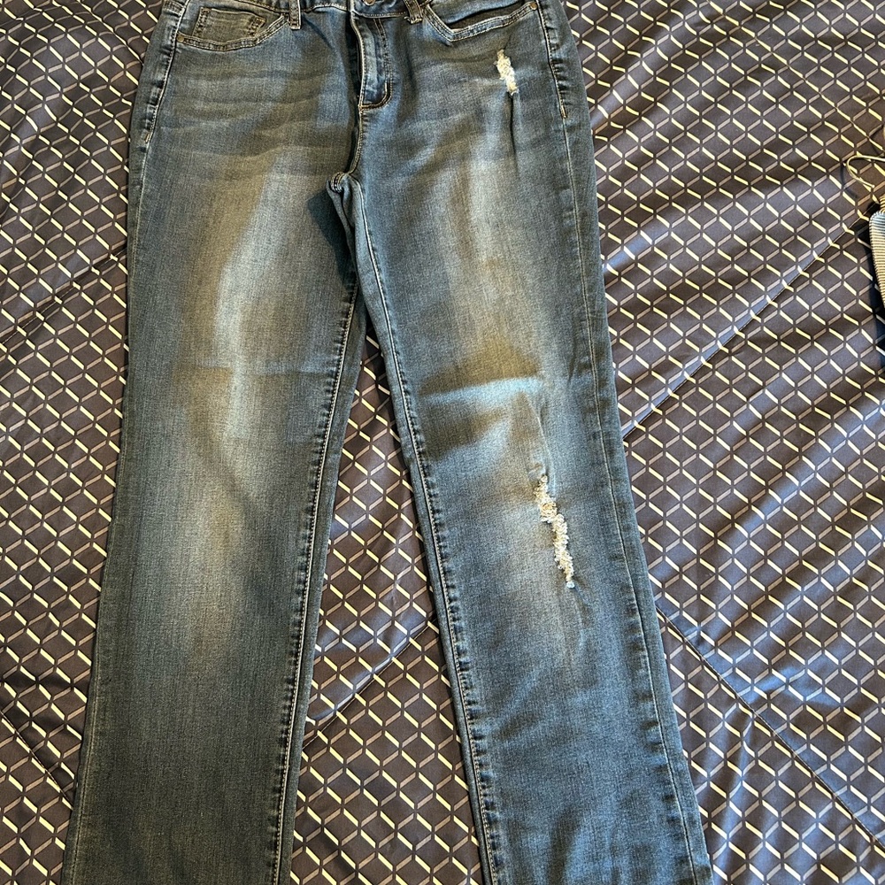 Earl Jeans Women's Straight Leg Distressed Denim